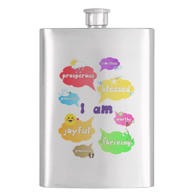 I Am Positive Affirmations Words Self Love Hip Flask (Front)