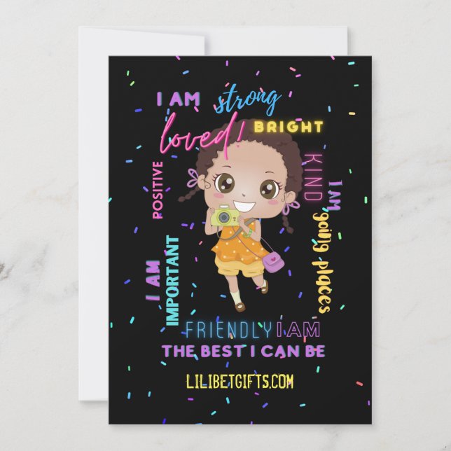 I AM - Positive Black Brown Girl Affirmations Invitation (Front)