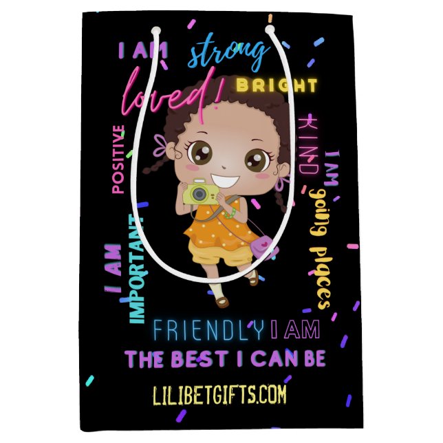 I AM - Positive Black Brown Girl Affirmations Medium Gift Bag (Front)
