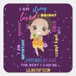 I AM - Positive Black Brown Girl Affirmations Square Sticker