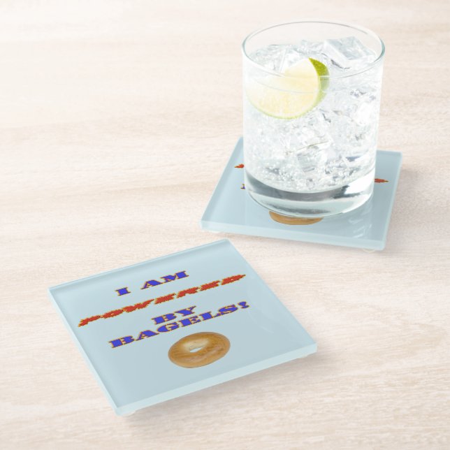 I am Powered by Bagels Glass Coaster (Angled)