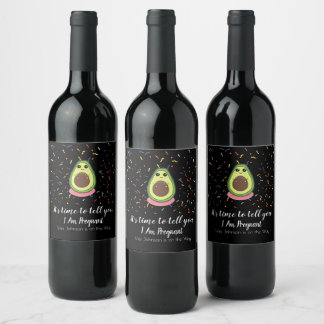 I Am Pregnant Announcement Funny Avocado Guac Mum  Wine Label