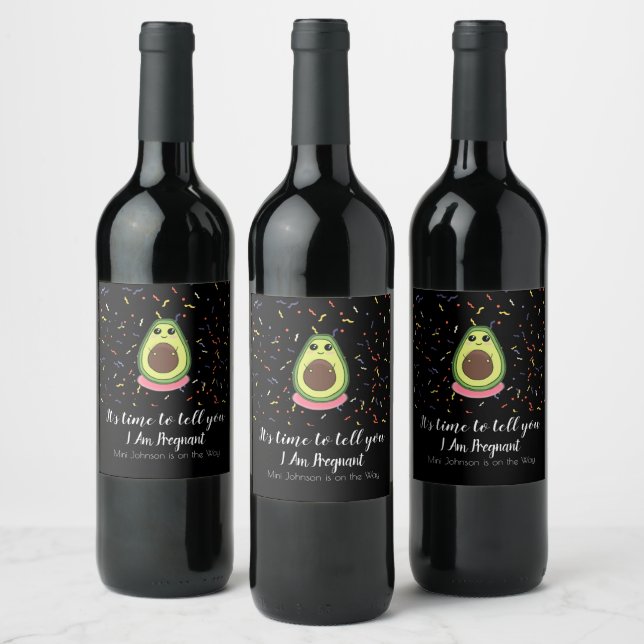 I Am Pregnant Announcement Funny Avocado Guac Mum  Wine Label (Bottles)