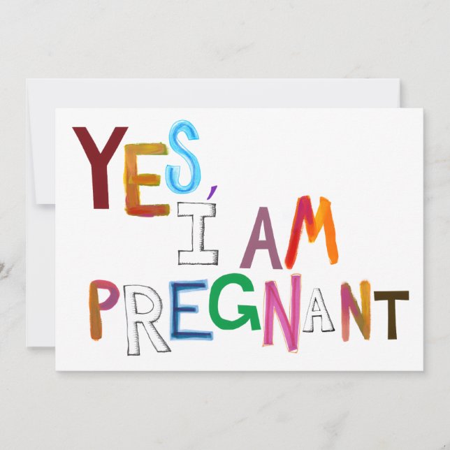 I am pregnant fun colourful pregnancy art words announcement (Front)