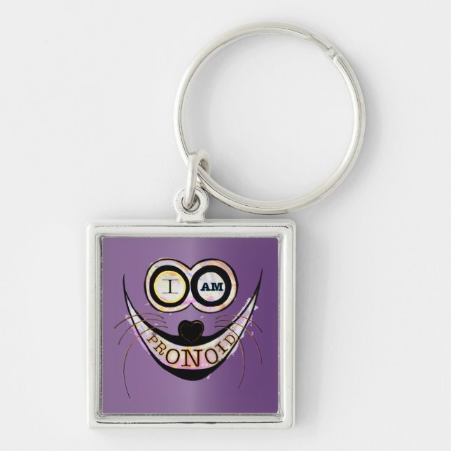 I am PRONOID, optimistic funny cat quote Key Ring (Front)