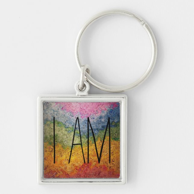 I AM  Rainbow Wavy Stripes Key Ring (Front)