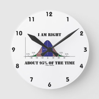I Am Right About 95% Of The Time Bell Curve Humour Round Clock