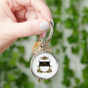 I Am Royalty Premium Round Crown Crest Black Gold Key Ring
