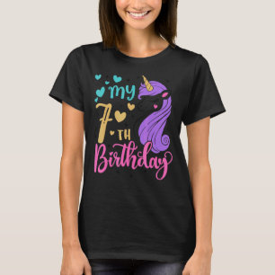 I Am Seven My 7th Birthday  Unicorn 7 Year Old Kid T-Shirt