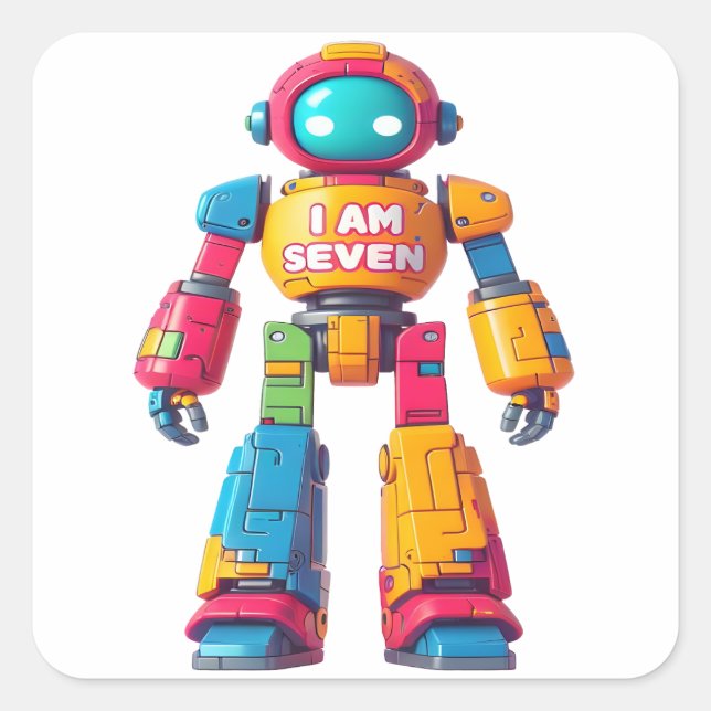 I Am Seven Robot for Kids 7th Birthday Robot Boy Square Sticker (Front)