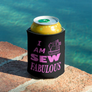 I Am Sew Fabulous In Black And Pink Can Cooler