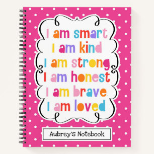 I Am Smart Pink Polka Dot Affirmations Personalise Notebook
