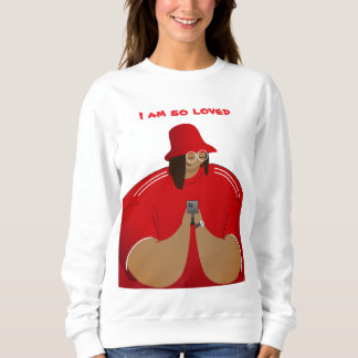 I am so loved - Stylish Girl in Red Sweatshirt