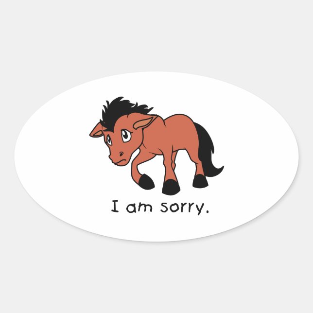 I am Sorry Crying Weeping Foal Young Horse Oval Sticker (Front)