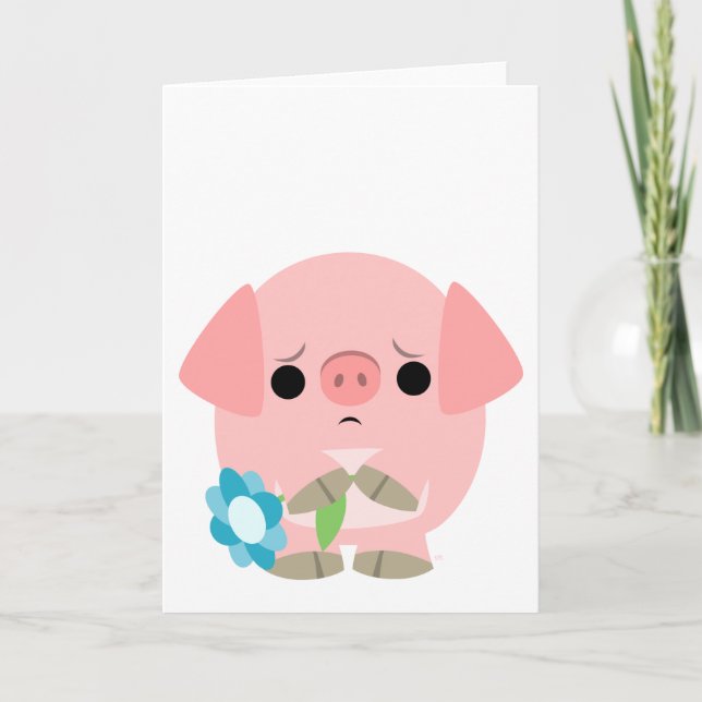 "I am sorry" Cute Cartoon Piglet Greeting Card (Front)