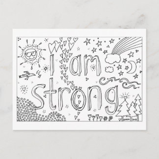 I Am Strong - Colouring Book Postcard - Hand Drawn
