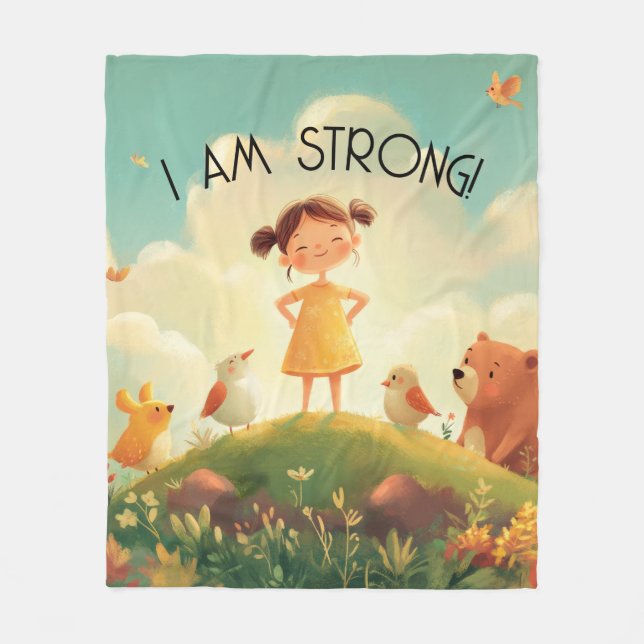I Am Strong - Girls Empowerment Fleece Blanket (Front)