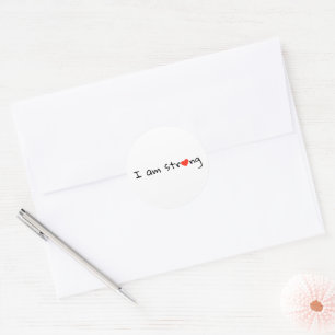 I Am Strong Heart Typography Red Black Classic Round Sticker