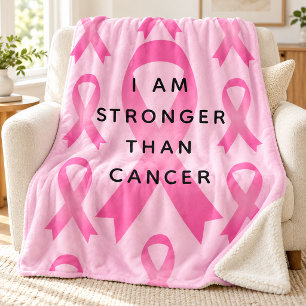 I Am Stronger Than Cancer Pink Ribbon Sherpa Blanket