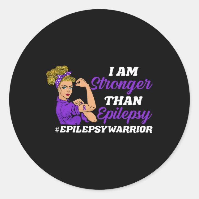 I Am Stronger Than Epilepsy Warrior Epilepsy Aware Classic Round Sticker (Front)