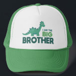 I am the big brother cartoon dinosaur for boys trucker hat<br><div class="desc">Big brother dinosaur,  baby expecting announcement,  newborn baby brother in green and blue,  jurassic dino animal.</div>
