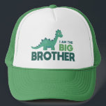 I am the big brother cartoon dinosaur for boys trucker hat<br><div class="desc">Big brother dinosaur,  baby expecting announcement,  newborn baby brother in green and blue,  jurassic dino animal.</div>