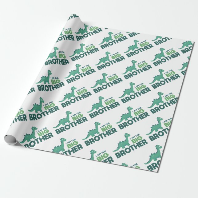 I am the big brother cute dinosaur cartoon wrapping paper (Unrolled)