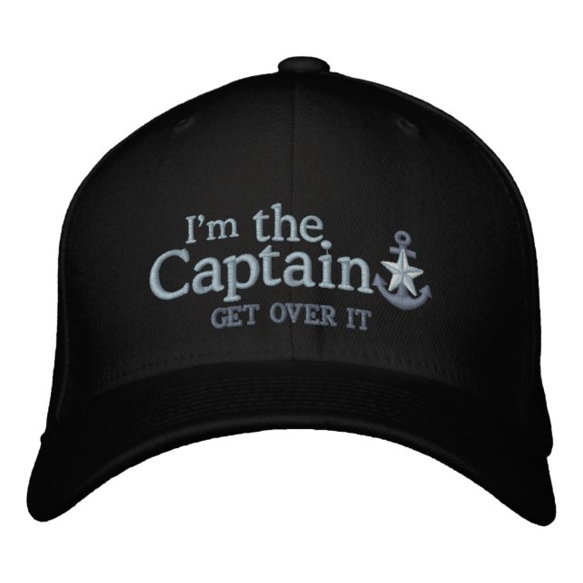 I Am The Captain Humour Nautical Silver Star Ancho Embroidered Hat (Front)