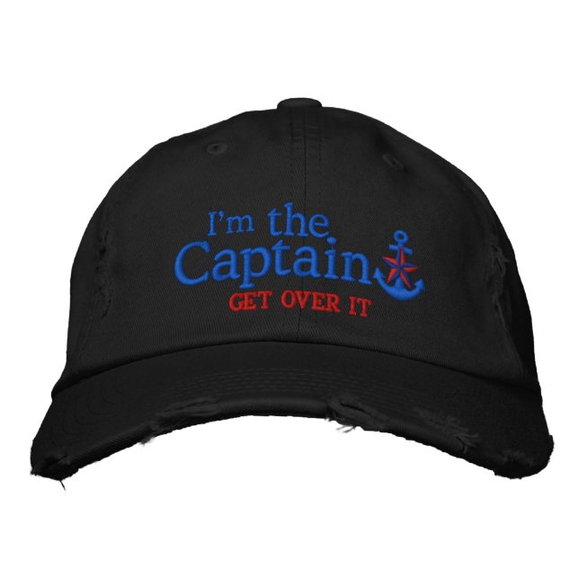 I Am The Captain Humourous Nautical Red Star Ancho Embroidered Hat (Front)
