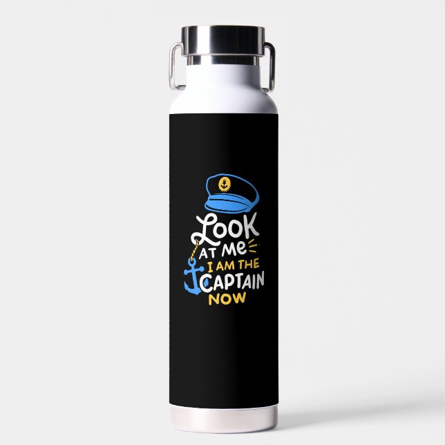 I Am The Captain Now Boating Captain Gift Water Bottle (Front)