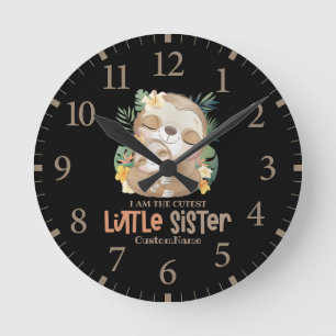 I am the Cutest Little Sister Cute Sloths Custom Round Clock