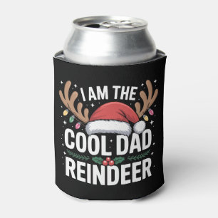 I Am The Dad Reindeer Christmas Santa Hat Lights Can Cooler