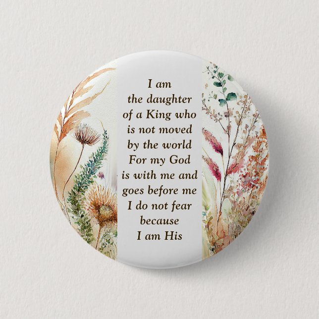 I am the daughter of a King Christian Faith Quote 6 Cm Round Badge (Front)