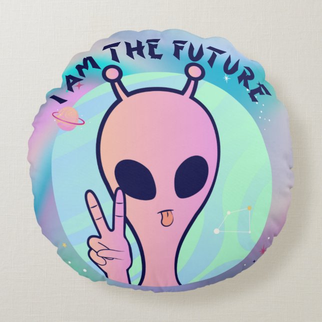 I Am the Future Alien Throw Pillow (Front)