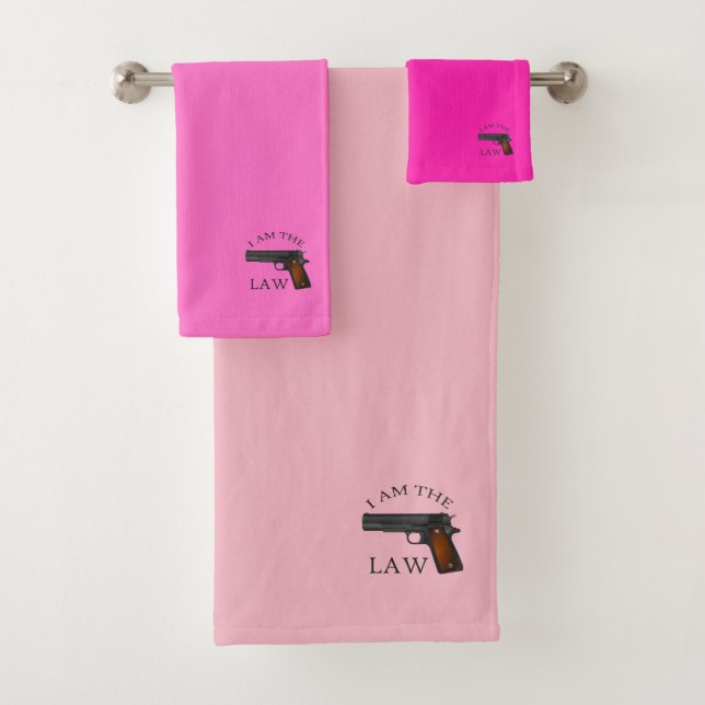I am the law with a hand gun (pink) bath towel set (Insitu)