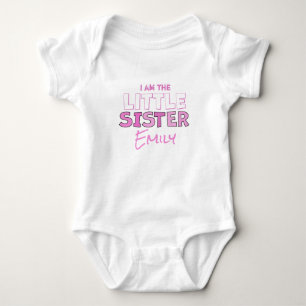 I am the Little Sister Cute Pink Minimalist Baby Bodysuit
