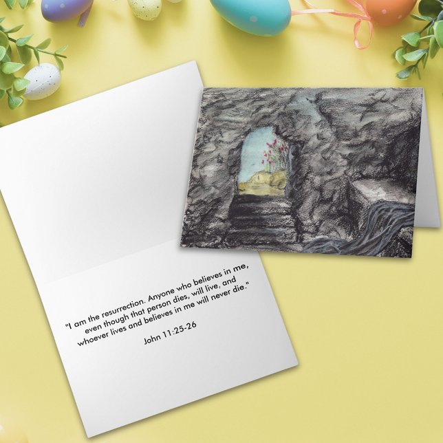I am the Resurrection Card (Religious Happy easter Jesus empty grave Christian bible quote folded holiday greetings card)