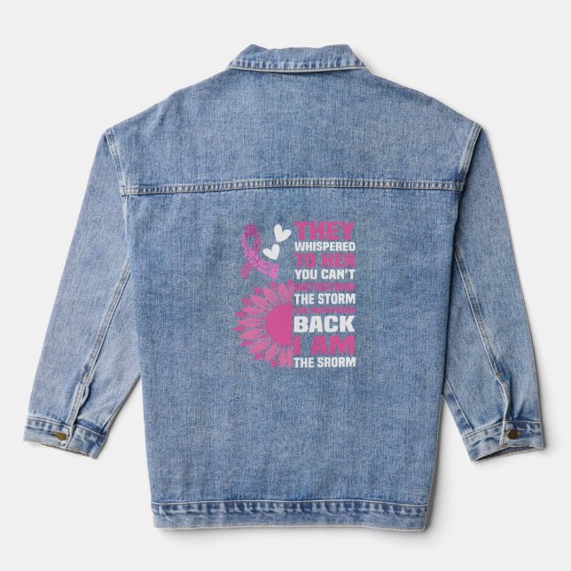 "I Am the Storm" Inspirational Pink Quote Design Denim Jacket (Back)