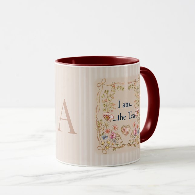 I am the Tea Inspired Coffee Mug – Taupe Monogram (Front Right)
