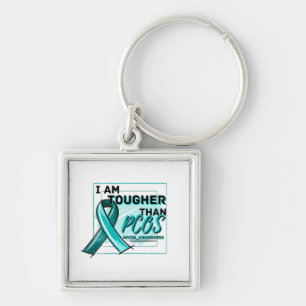I AM TOUGHER THAN PCOS AWARENESS Teal Ribbon Key Ring