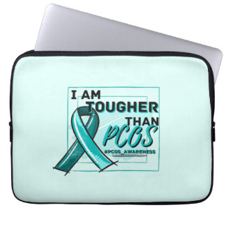I AM TOUGHER THAN PCOS PCOS AWARENESS Teal Ribbon Laptop Sleeve