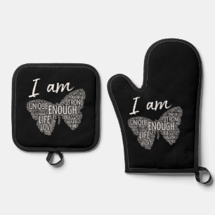 I Am Unique Strong Law of Attraction Positive Affi Oven Mitt & Pot Holder Set
