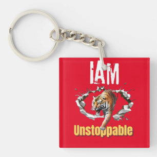 I Am Unstoppable Tiger Breakthrough Graphic Key Ring