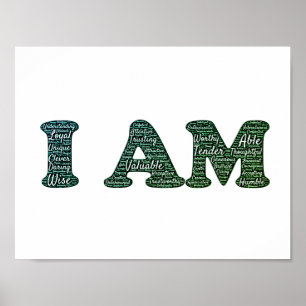 I Am Valuable Able Worthy Christian Word Art Poster
