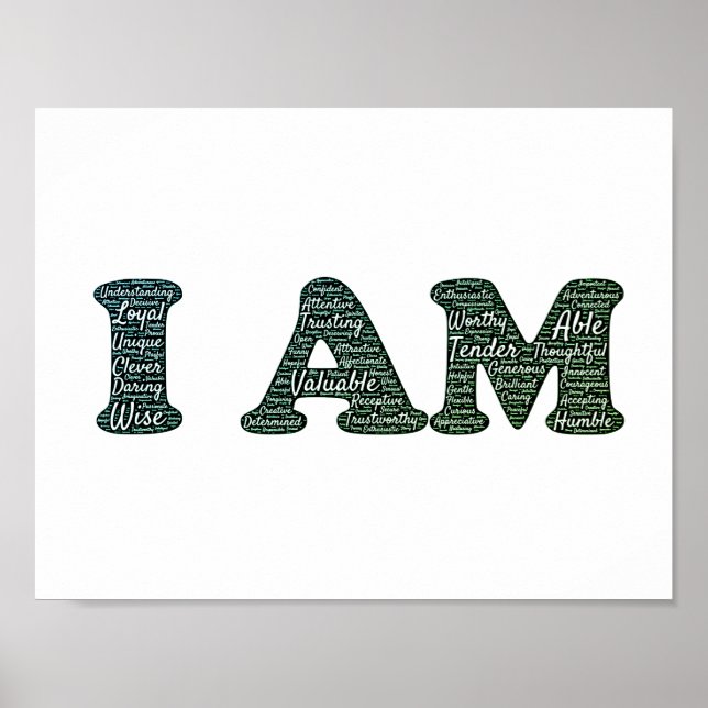 I Am Valuable Able Worthy Christian Word Art Poster (Front)