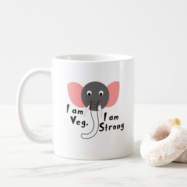 I am Veg I am Strong Baby Elephant For Kids Coffee Mug (With Donut)