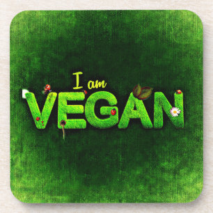 I Am Vegan Written With A Grassy Nature Texture Coaster