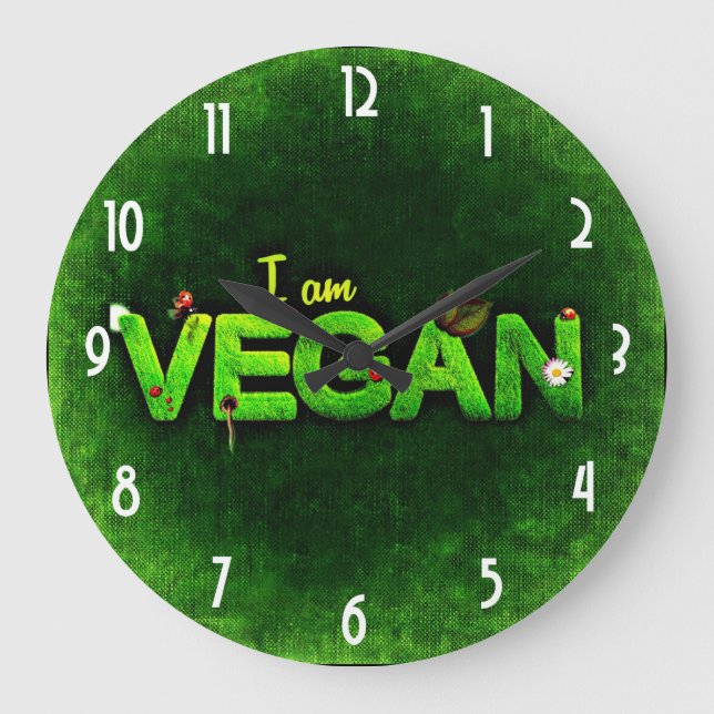 I Am Vegan Written With A Grassy Nature Texture Large Clock (Front)
