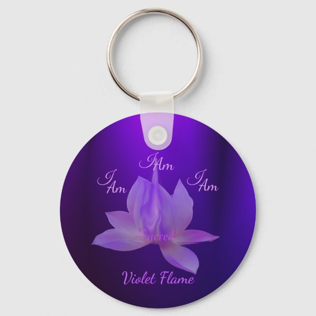 I Am Violet Flame With Lotus Key Ring (Front)