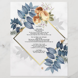 I Am Wisdom Poem Linen Paper Floral Design